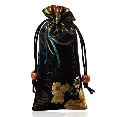 菊小布袋巾着シルクブロケードギフトパッケージ袋の木の櫛の宝石類のネックレスブレスレット収納ポケット