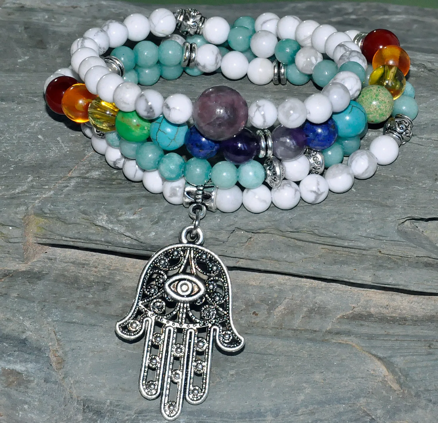 SN0288 Schutz 108 Mala Perlen Armband Yoga Halskette Japa Hamsa Naturstein Schmuck Chakra Wrap Schmuck Großhandel