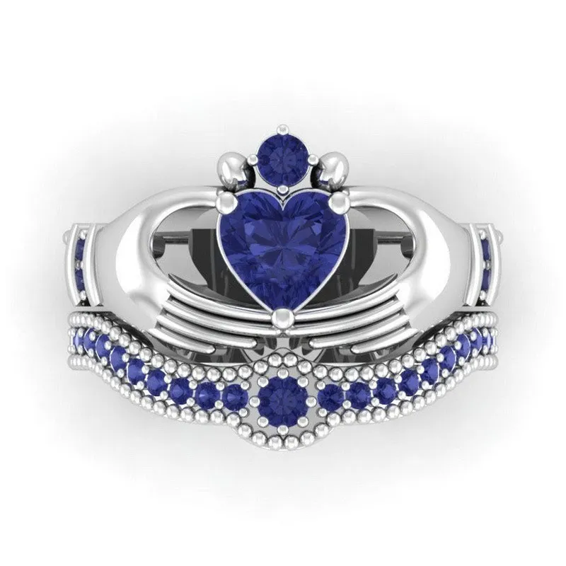 Top Selling Groothandel Hart Ring Mode-sieraden 10kt WhiteBlack Gold Filled Dropshopping Sapphire Claddagh Vrouwen Bruiloft Bridal Ring Set