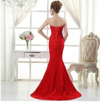 Amor de encaje sirena vestido de dama de honor con cordón blanco rojo rojo 2016 longitud de piso vestido formal envío rápido