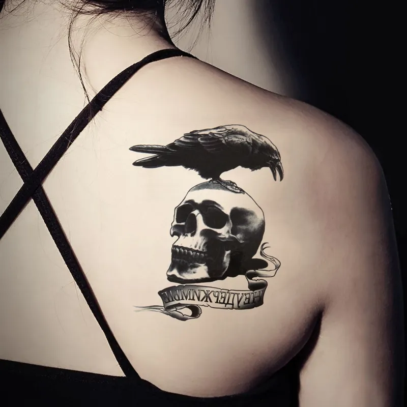 Темный Орел Ворона Череп Скелет Временные Татуировки Наклейки Женщины Мужчины Боди-Арт Татуировки Вставить Поддельные Черный Водонепроницаемый Татуировки Arm Art