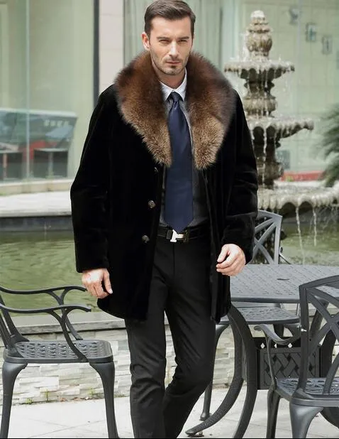 Fall-Black Warm Casual Korte Faux Mink Konijnenbontjas Mens Lederen Jas Mannen Jassen Villus Winter Losse Thermische Bovenkleding Bontkraag