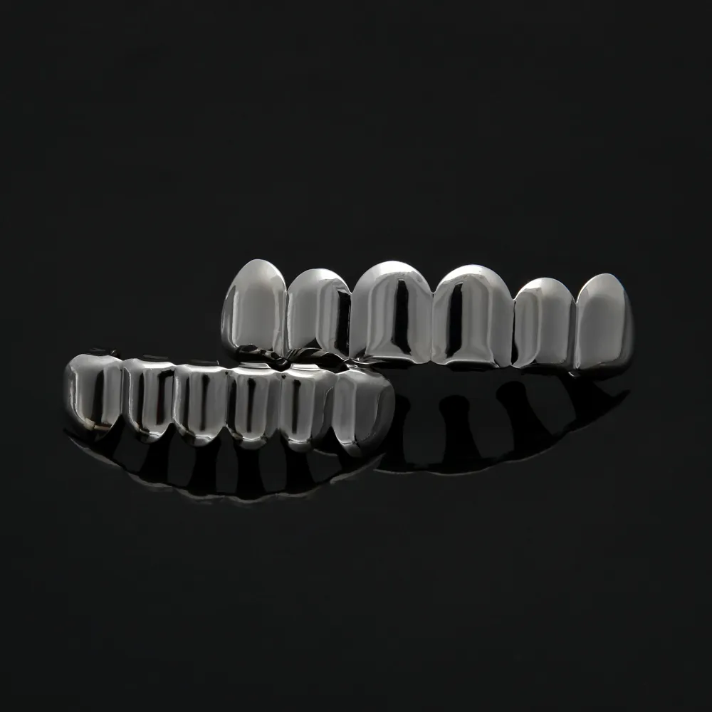 New Fit Oro Argento Placcato Denti Hip Hop Grillz Caps Top Bottom Grill Set Uomo