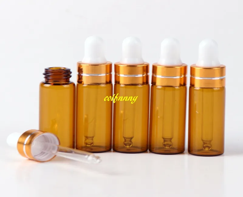 100 adet / grup Ücretsiz kargo 3 ml 5 ml Amber Cam Damlalık Şişe Esansiyel Yağı Flakon Küçük Parfüm temizle Örnek Test Şişesi