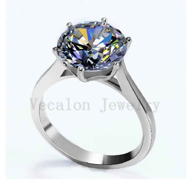 Vecalon 2016 marke weibliche Solitaire Ring 4CT Simulierte Diamant CZ 925 Sterling Silber Engagement Hochzeit Band Ring für Frauen