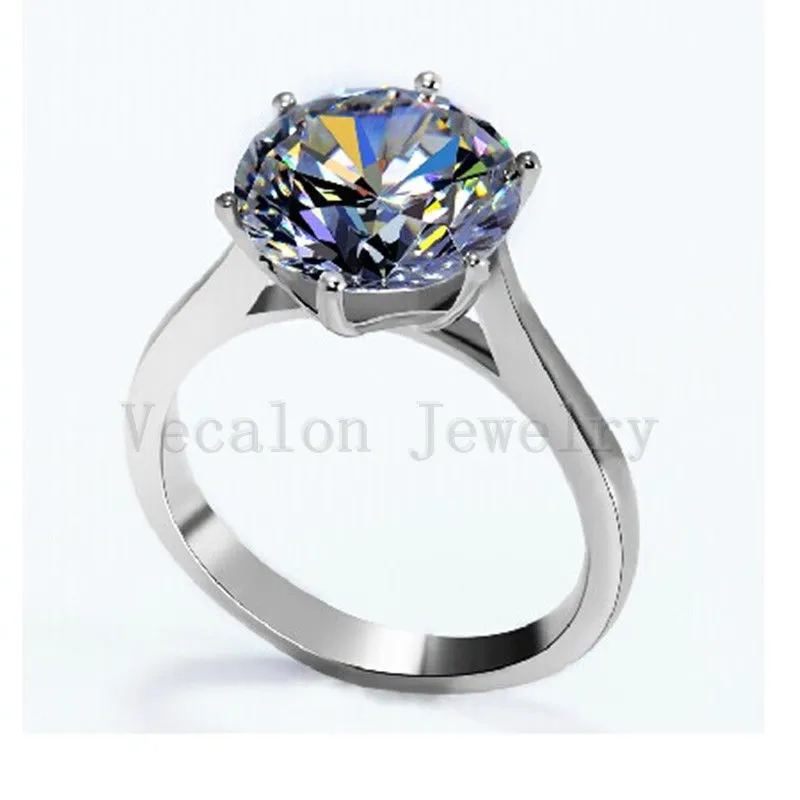 Vecalon 2016 Marca Feminino Anel Solitaire 4ct Simulado diamante Cz 925 Prata Esterlina Noivado aliança de casamento anel para mulheres