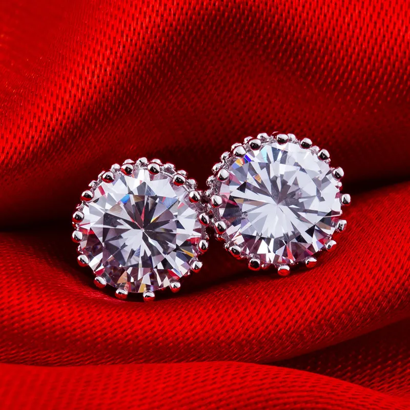 YHAMNI Nieuwe Collectie Hot Verkopen Super Shiny Diamond 925 Sterling Silver Dames Stud Crown Oorbellen Sieraden Groothandel E100