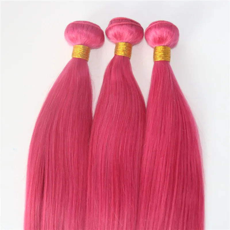 Human Hair Extensions Hot Pink Fuchsia Human Hair Weaves Brazilian Straight Virgin Hair 100gram/piece Best Quality