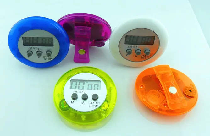 Digital Kitchen Timer Kök Hjälper Mini Digital LCD Kök Räkna Down Clip Timer Larm Runda Fem färger för val