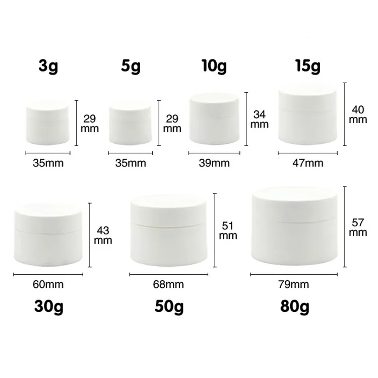 30g / 50g / 80g blanc boîtes de conserve cosmétiques vides échantillon pots de crème en plastique emballage cosmétique, contenants en étain maquillage affichage étain Mini bouteille