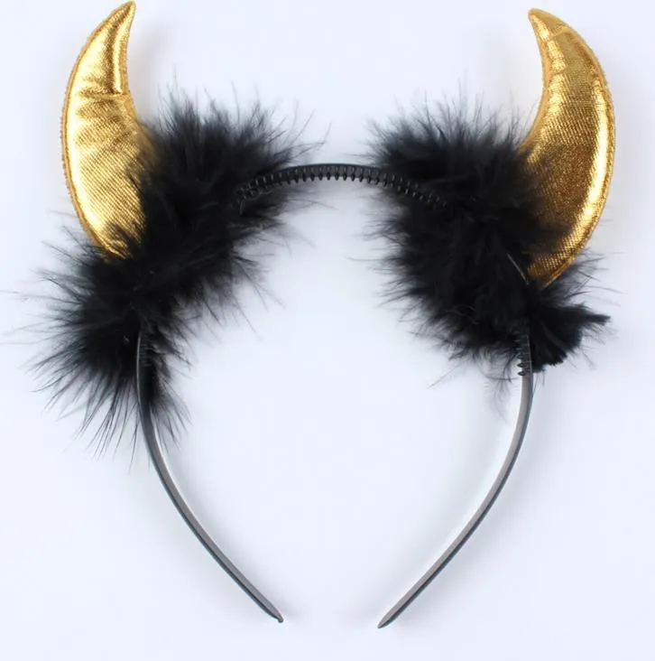 Julhår Hoop Plush Ox Horn Devil pannband Halloween Cosplay Party Props Head Wear Dance Ball Concert Fans Favors4762141