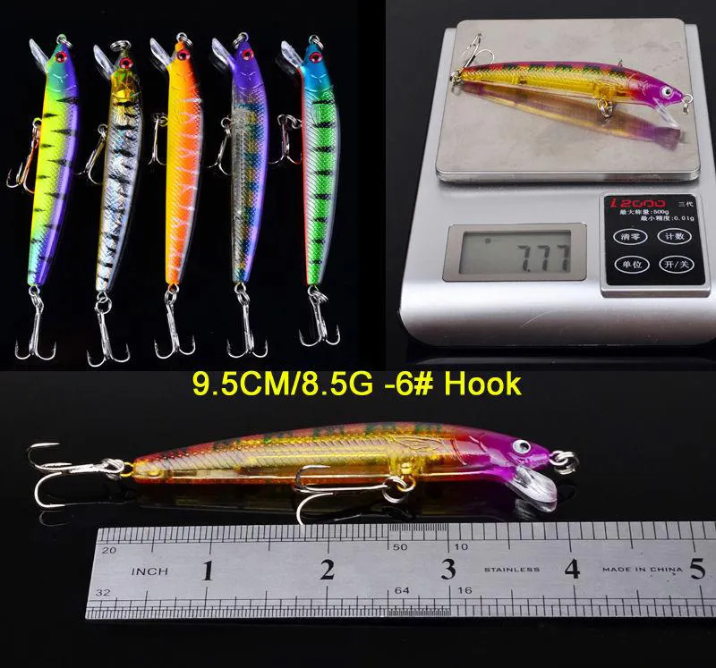 로트 낚시 루어 세트 혼합 6 모델 43 Clolor Minnow Crank Bait Bishing Baits베이스 태클 236n