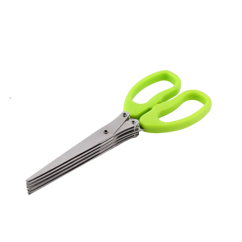 Multi-functional Stainless Steel Kitchen Knives 5 Layers Scissors Sushi Shredded Scallion Cut Herb Spices Scissors Cooking Tools