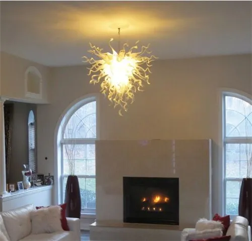 Klassischer, 100 % mundgeblasener hängender Kronleuchter für Wohnzimmer, weißes, klares LED-Glas, moderne Wohnbeleuchtung