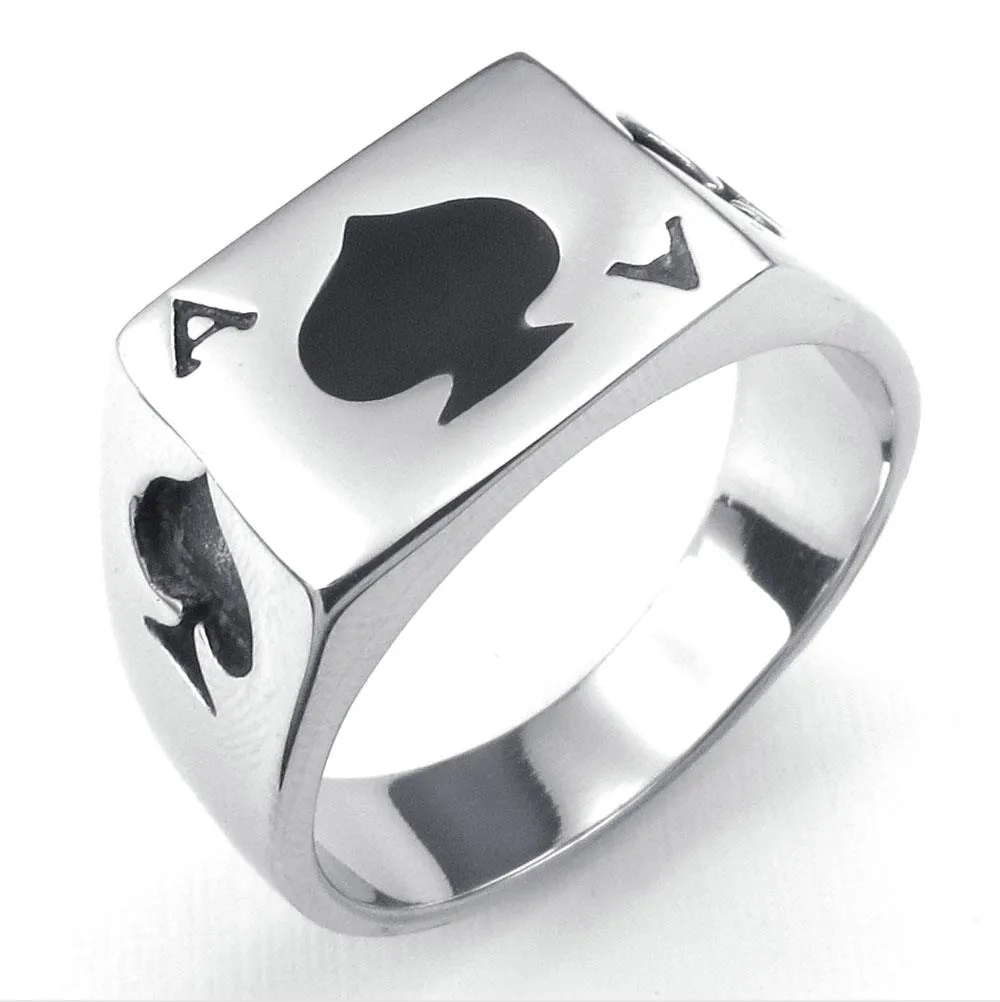 Venda de jóias anel de aço inoxidável masculino poker spade ace personalizado moda 316l anel de aço inoxidável 7759845