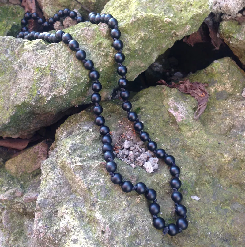 St0262 32 inches Long Knotted Matte Black Onyx Knotted Halsband Lång Storlek Religiösa Pärlhalsband Designs