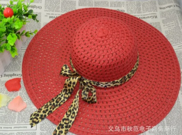 السيدات الصيف واسعة حافة القبعات القوس الشريط على طول الشاطئ قبعة القش قبعة الشمس قبعة كبيرة الحواف قبعة قابلة للطي قبعة جوفاء