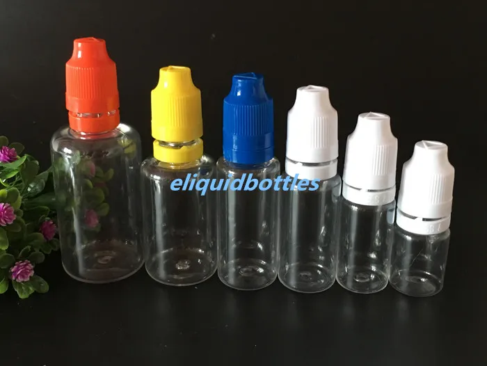 الجملة E السائل بلاستيك القطارة زجاجات العبث يتجلى ختم يفتحها الاطفال كاب PET زجاجة فارغة 10ML 15ML 20ML 30ML 50ML مع طويلة رقيقة نصائح