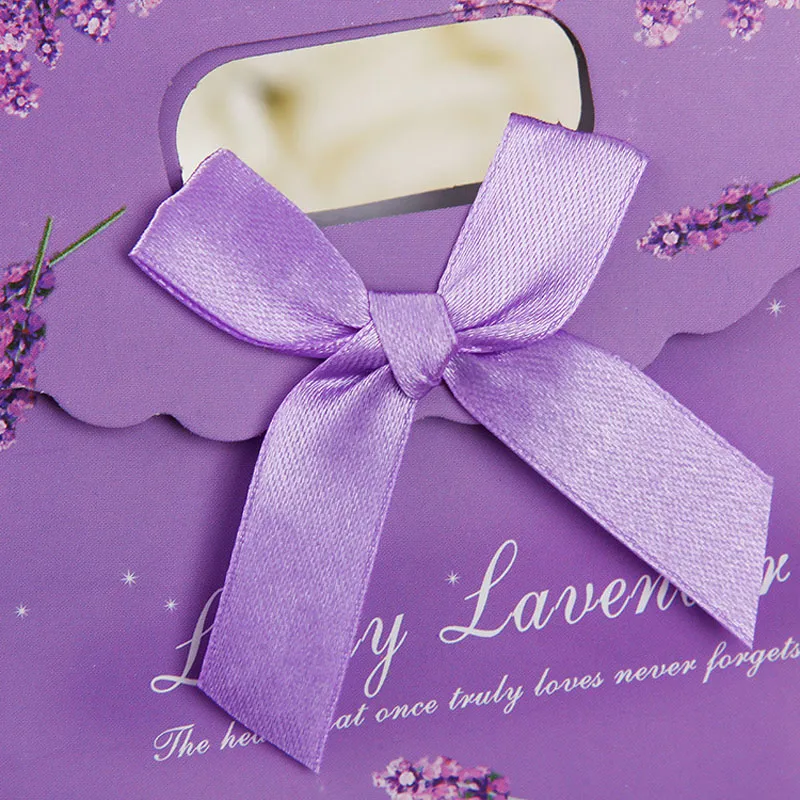 100st 3 Storlekar Lovely Purple Craft Paper Presentväska för Candy Cookie Makeup med handtag Julbröllopspåsar Party Favivers Packaging ZA0928