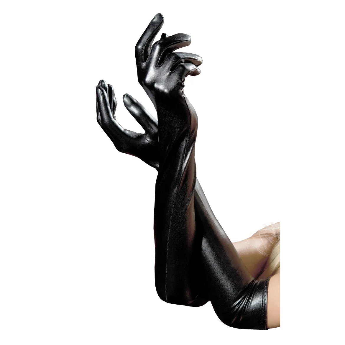 Сексуальные женские длинные перчатки пять пальцев искусственной кожи латекс готические перчатки черный мокрый вид Локоть длина ПВХ перчатки