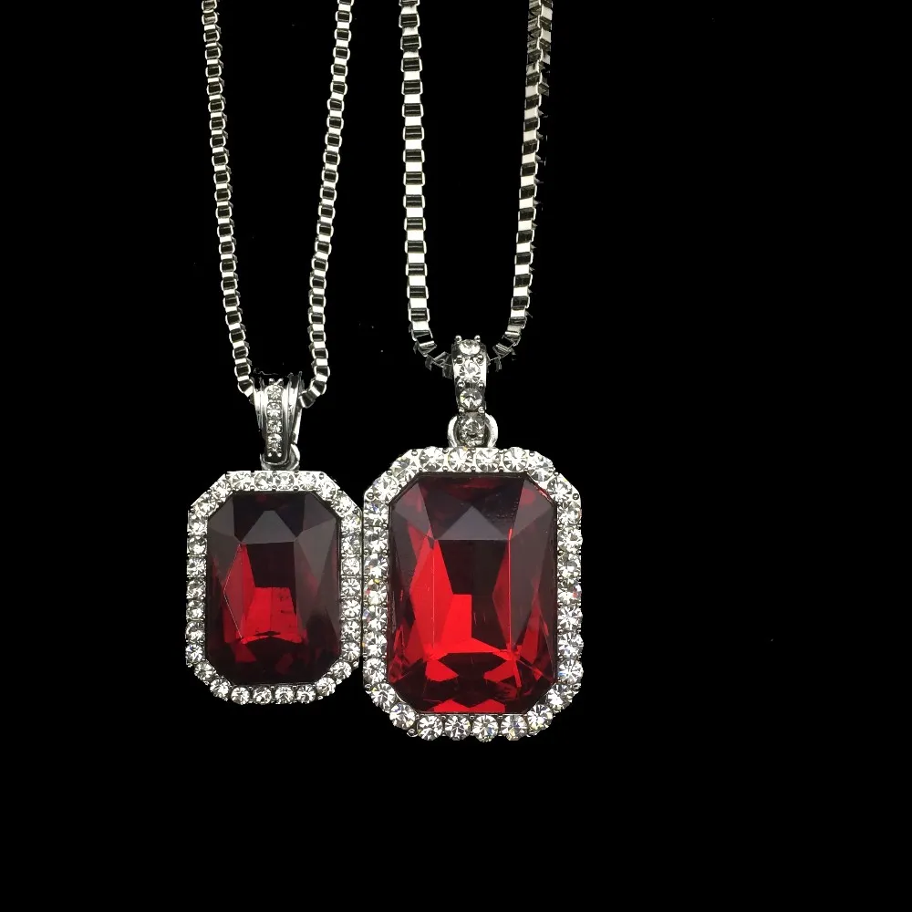 Square Iced Out Hip Hop Jewelry Lab Diamond Pendant Necklace Set Silver Stone Rapper with Chain