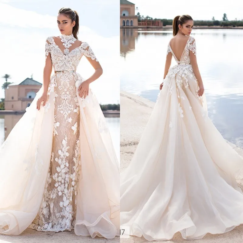 Llorenzorossib Ridal Bröllopsklänningar önskar Sash Sexig Backless Custom Made Bridal Gowns Applique Avtagbar Mermaid Bröllopsklänning