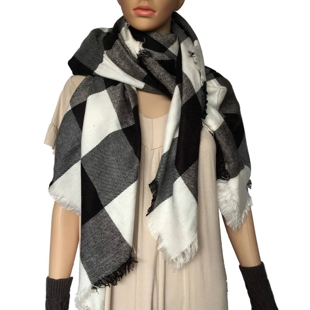 England style unisex acrylic shawl woven scarf tartan black and white plaid winter check scarves express shipment