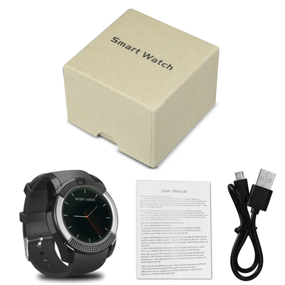 V8 Smart Watch Wristband Watchband med 03M Camera Sim IPS HD Full Circle Display för Android System med Box8326361