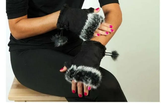 Mode Kvinnor Tjej Faux Kanin Päls handvärmare Vinter Fingerless Handskar Mittens 10Pairs / Lot Gratis frakt