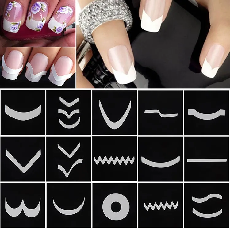 Paznokci Naklejki Porady Przewodnik French Manicure Nail Art Naklejki Forma Fringe Guides DIY Stylizacja Narzędzia kosmetyczne