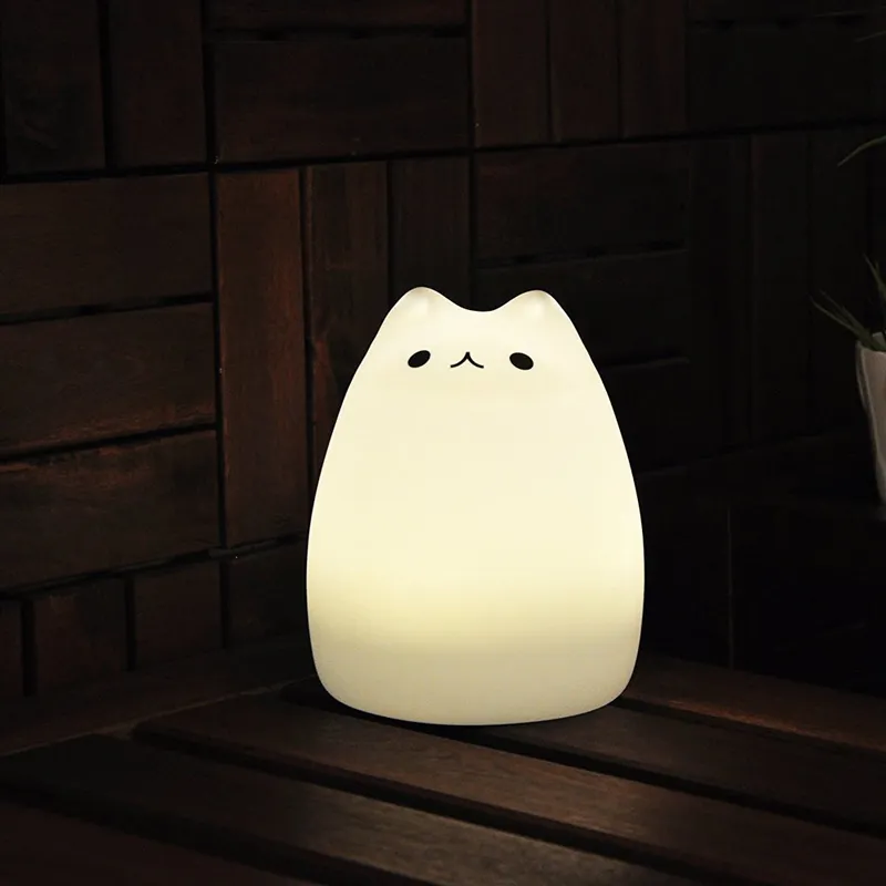 Dessin animé chaton chat veilleuses capteur tactile nouveauté éclairage Silicone doux animal lumière 7 couleurs lumières décoration de bureau LED pour bébé enfants chambre