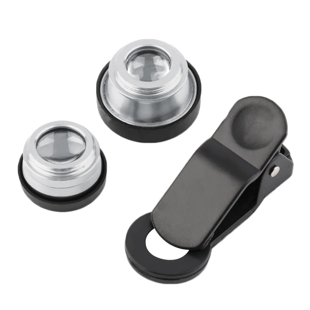 Nyaste silver 3 i 1 Clip Camera Lens Fish Eye Wide Vinle Macro Kit för smart telefon7617041