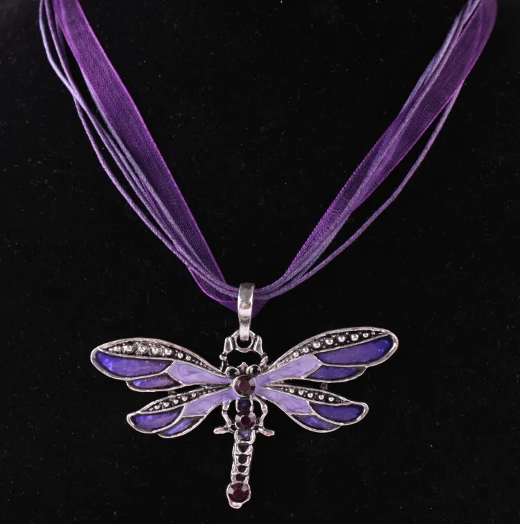 Vintage Dragonfly Crystal Hanger Ketting Lace String Ketting Vrouwen Verklaring Kettingen 6 Kleuren Brons Retro Sieraden