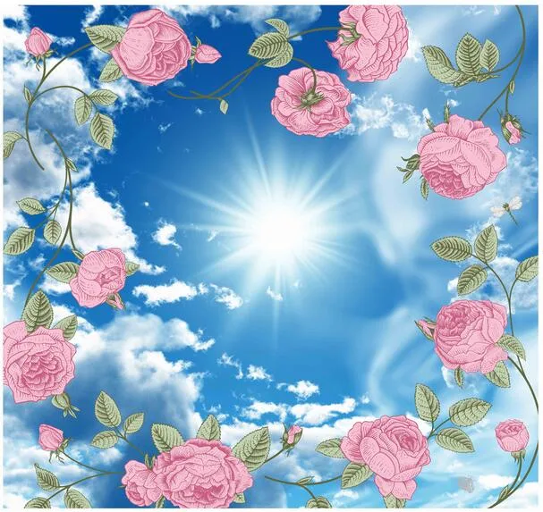 Papel tapiz 3d foto personalizada imagen no tejida El cielo azul nube blanca de rosas murales de pared 3d papel tapiz decoración de la habitación del techo pintura