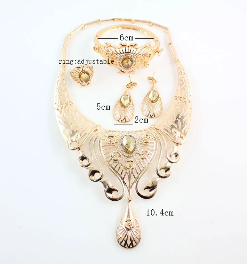 Women Charming 18K Gold Plated African Costume Jewelry Sets Nigerian Dubai Wedding Hollow Patterns Jewelry Set