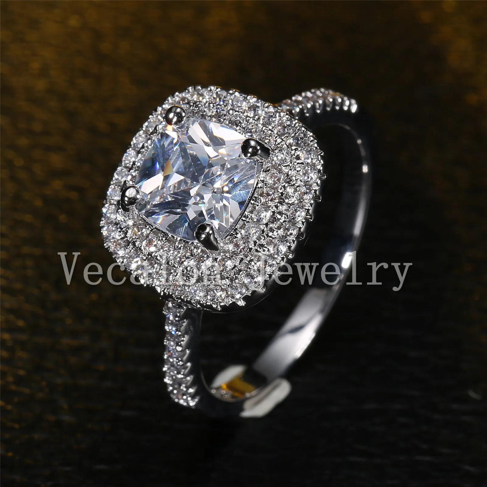 Vecalon 2016 fashion Design Anello di fidanzamento donna Anello con diamante simulato da 3 ct Cz Anello in argento sterling 925 con fascia femminile