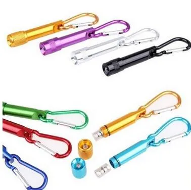 födelsedag Julljus gåvor LED mini ficklampa Aluminium legering fackla med karabiner ring nyckelringar Nyckel kedja mini LED ficklampa