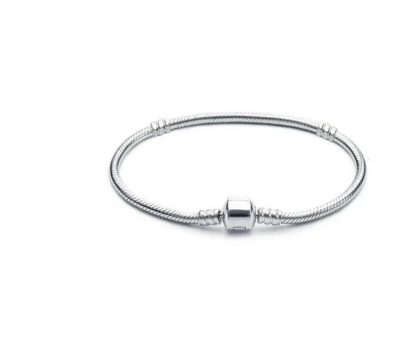 Partihandel 16-21cm 925 Silverpläterade armband 3mm Snake Chain Clasp Fit europeiska pärlor för Pandora armband charmpärlor Bangle smycken DIY