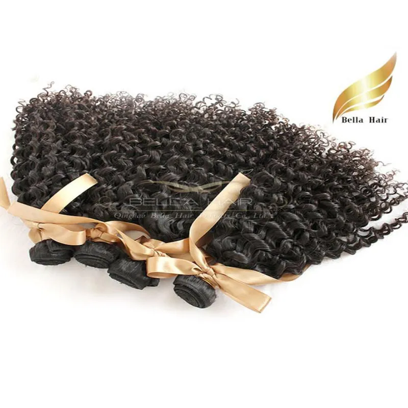 Peruvian Hair Wefts 4pcs/lot 8"-30" Human Hair Extensions Kinky Curly Hair Bundles Natural Color Bellahair