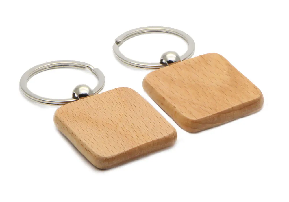 Carré de clés en bois vide 1.25 '' * 1,25 '' Keychains 25pcs / lot livraison gratuite