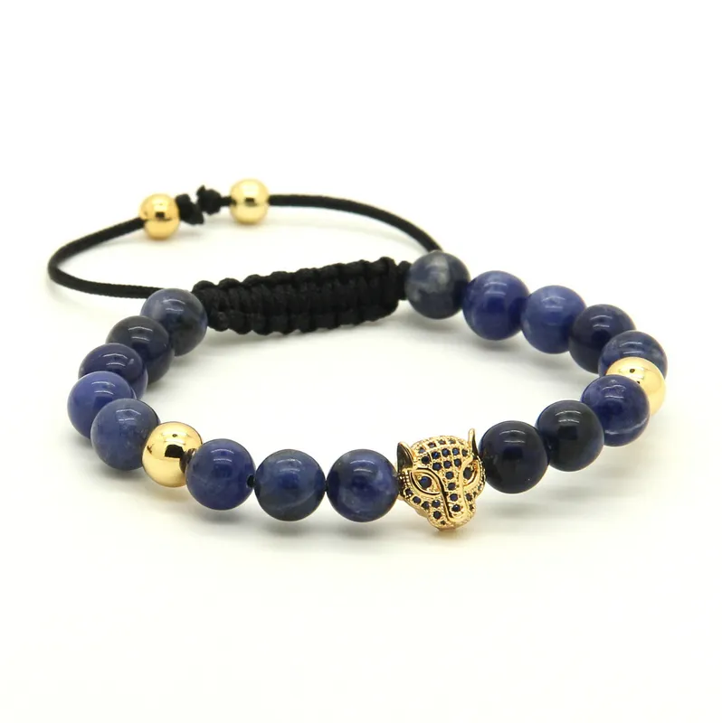 Commercio all'ingrosso 10 pz/lotto 8mm Naturale Blu Vene Pietra Perline Micro Pavimentato Blu Zirconi Leopard Macrame Cz Bracciali