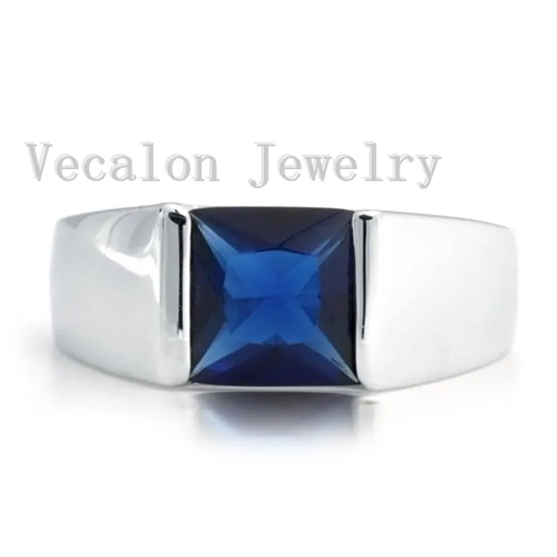 Vecalon varumärke bröllop bandring för män 4ct safir cz diamant 925 sterling silver manlig förlovningsfinger ring mode smycken