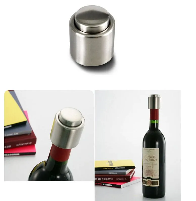 Wine Stopper Stainless Steel Vacuum Sealed Red Wine Bottle Stopper,Pump Inside - Super Easy to Keep Your Best Wine Fresh