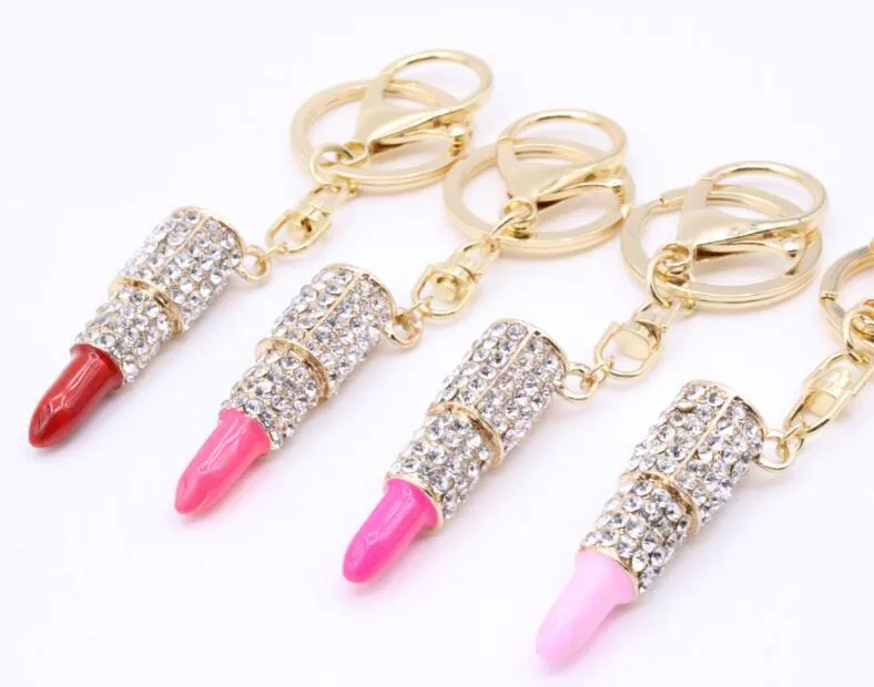 Europa och USA Mode Metal Diamond Lipstick Läppstift Key Chain Bag Bilhängande Key Ring R082 Konst och hantverk Blandning