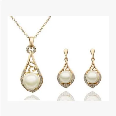 Pearl Jewelry Sets Pearl Pendant Necklace Set Gold Plated Pearl Diamond Jewelry Sets Necklace Stud Earrings