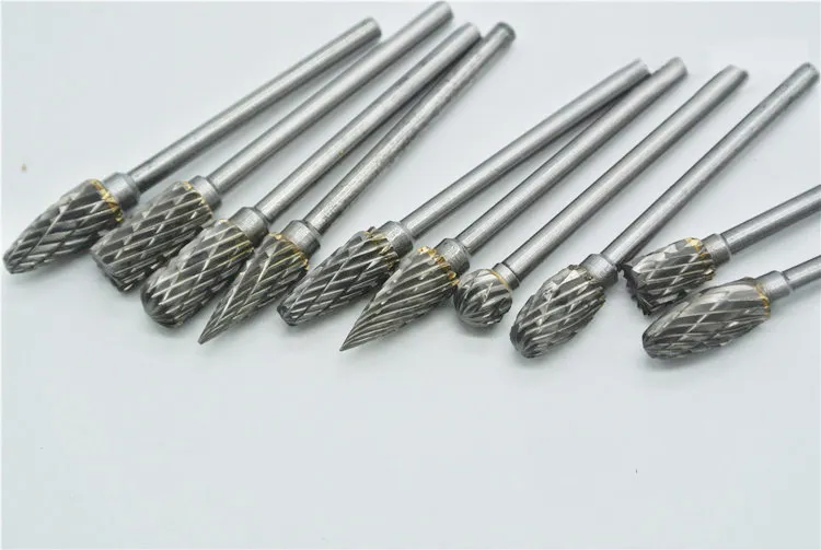 10pcs tungsten carbide rotary file double groove metal grinder alloy trimming mill cutter carved polish bit 3*6mm grinde bit