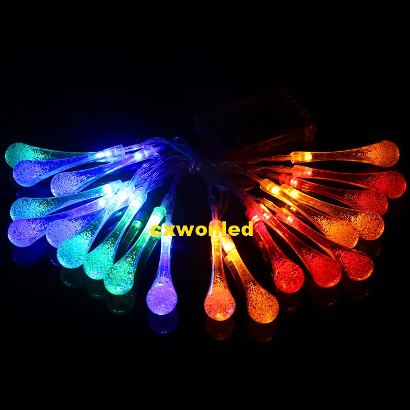 Guirlande lumineuse féerique à 20 LED, alimentée par batterie, goutte d'eau, pour mariage, fête de noël, décoration de Festival