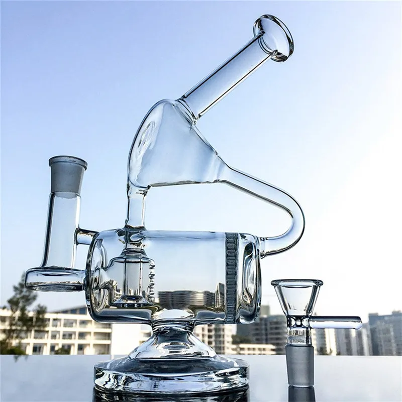 Glas-Wasserpfeife mit doppelter Recycler-Kammer, Kamm-Perc-Bong, Inline-Perc-Dab-Rigs mit 14-mm-Gelenk-Glasbong WP143