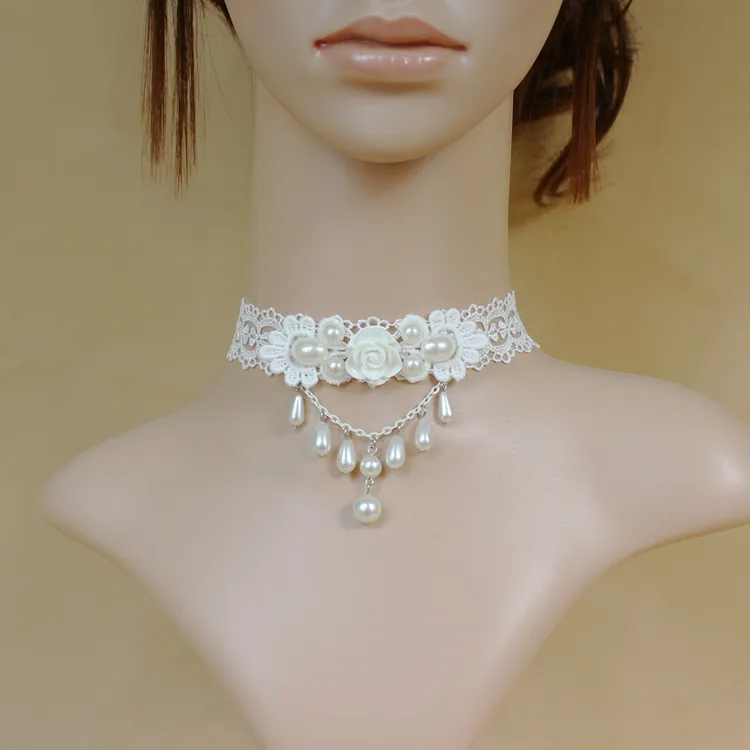 Collier de bijoux de fausse perle en dentelle de mode vintage pour accessoires de mariage réglables à la main Bridal Boho Whole3136939