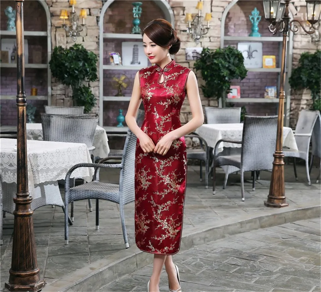 Shanghai Story nuovo arrivo senza maniche vestito di tendenza nazionale stile cinese abiti lunghi cheongsam cinese vestito buco della serratura Qipao multicolore